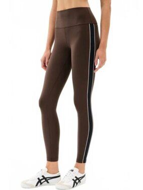 Splits59 Margot Rigor Leggings in Dark Chocolate Brown / Black Stripe L $138